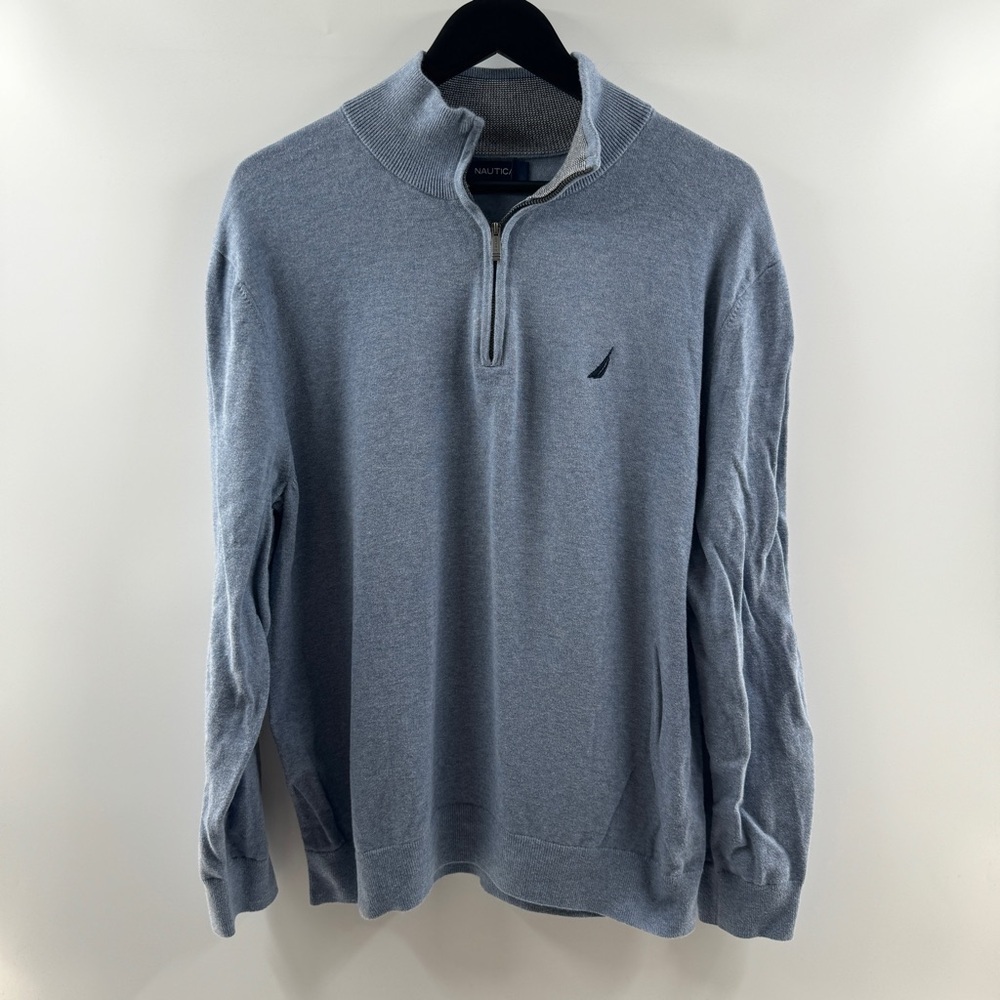 Nautica Men’s Quarter Zip Long Sleeve Sweater Light Blue Size XL